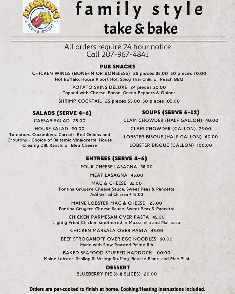 Alisson's Restaurant - Kennebunkport, ME menu_pic