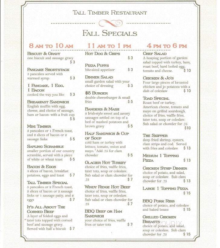 Tall Timber Restaurant - Randle, WA menu_pic