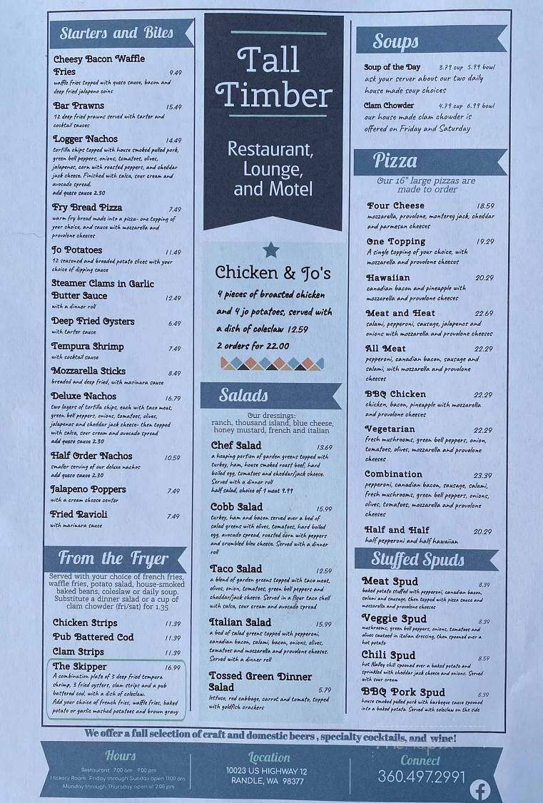 Tall Timber Restaurant - Randle, WA menu_pic
