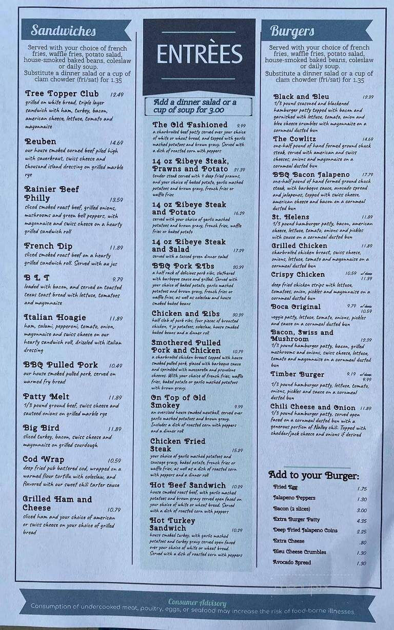 Tall Timber Restaurant - Randle, WA menu_pic