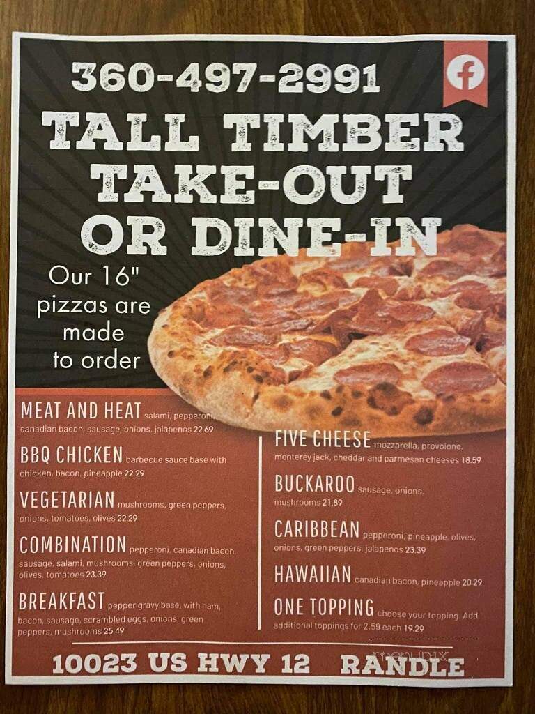 Tall Timber Restaurant - Randle, WA menu_pic