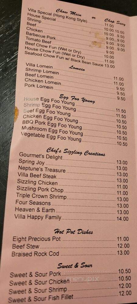 South Villa Restaurant - Sacramento, CA menu_pic