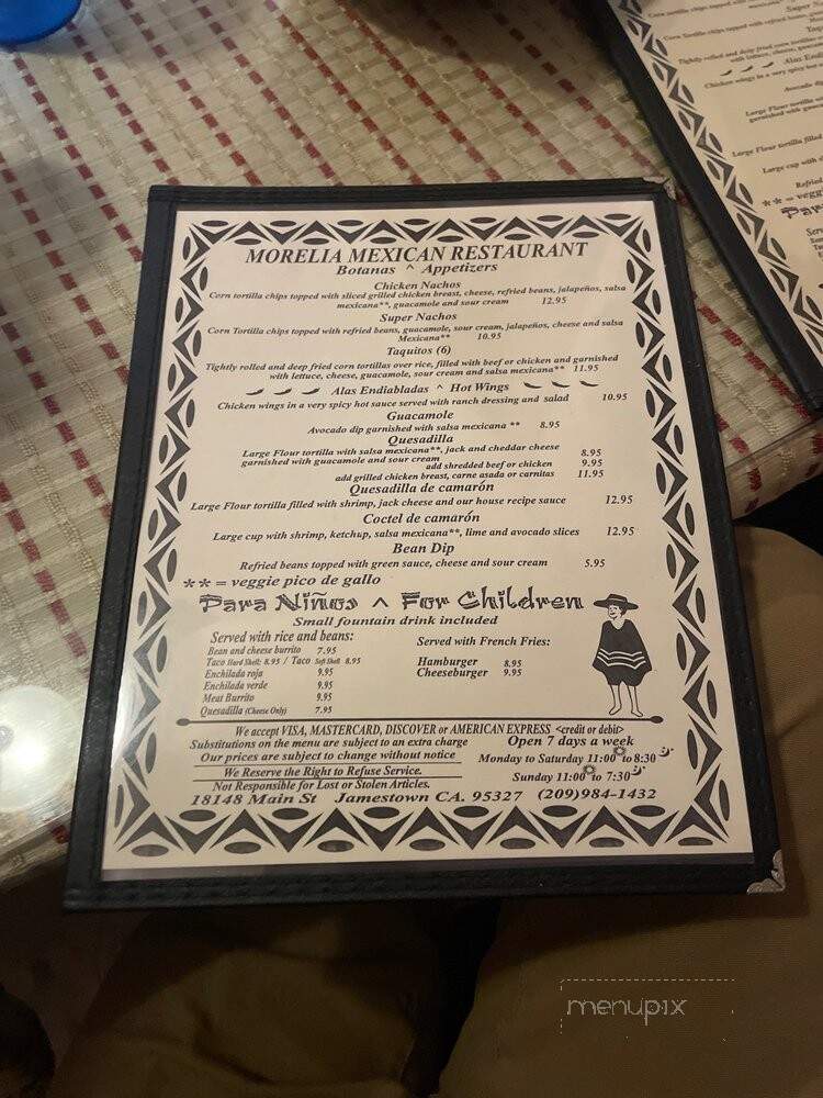 Morelia Mexican Restaurant - Jamestown, CA menu_pic