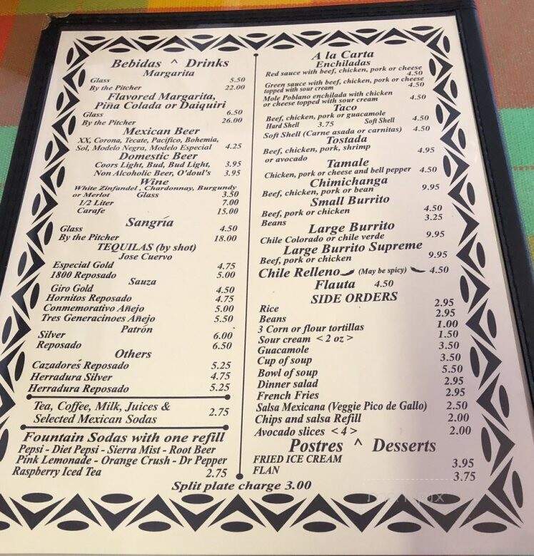 Morelia Mexican Restaurant - Jamestown, CA menu_pic
