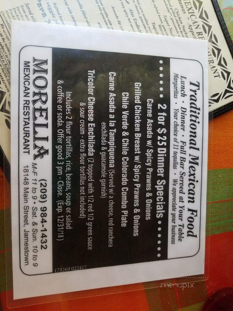 Morelia Mexican Restaurant - Jamestown, CA menu_pic
