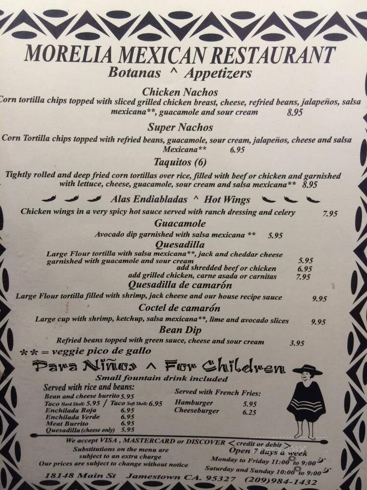 Morelia Mexican Restaurant - Jamestown, CA menu_pic