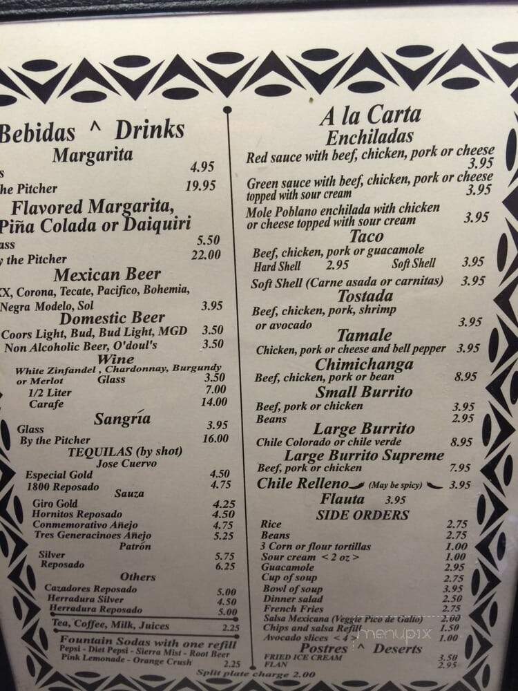 Morelia Mexican Restaurant - Jamestown, CA menu_pic