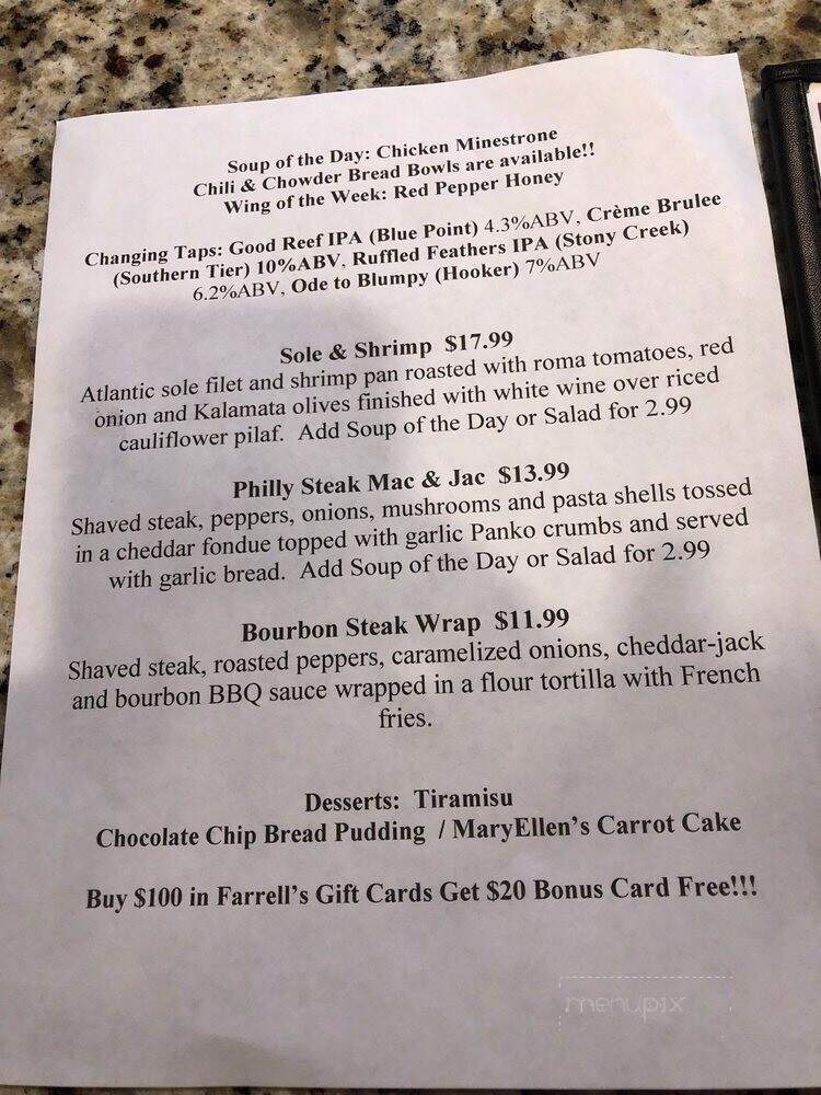 Farrell's Restaurant - Portland, CT menu_pic