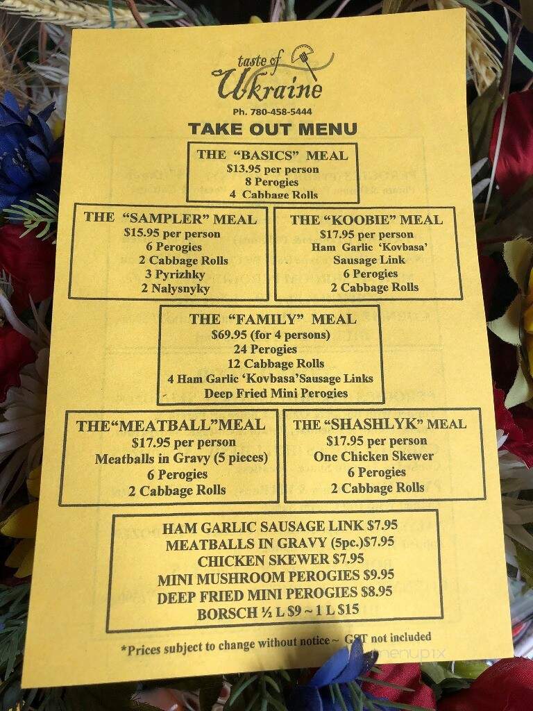 Taste of Ukraine - St. Albert, AB menu_pic