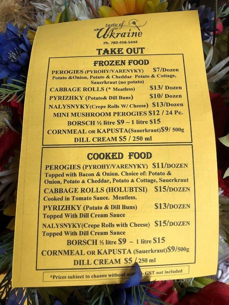Taste of Ukraine - St. Albert, AB menu_pic
