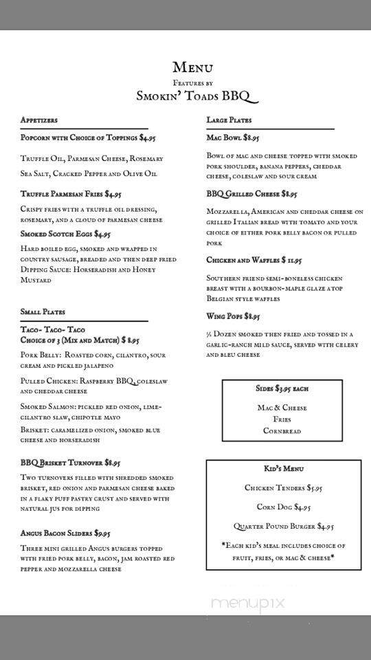 Smokin' Toads BBQ - Sarver, PA menu_pic