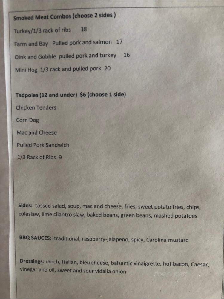 Smokin' Toads BBQ - Sarver, PA menu_pic