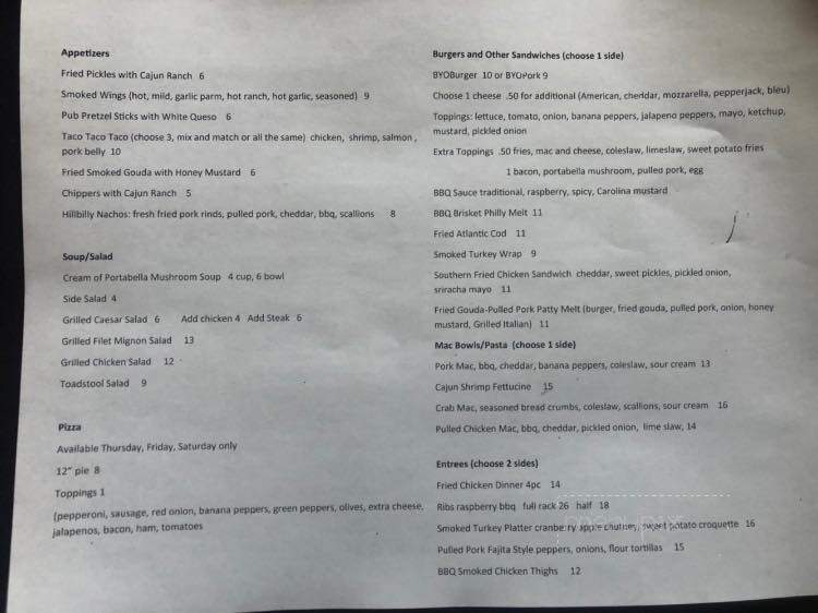 Smokin' Toads BBQ - Sarver, PA menu_pic