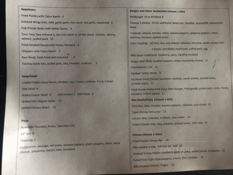 Smokin' Toads BBQ - Sarver, PA menu_pic