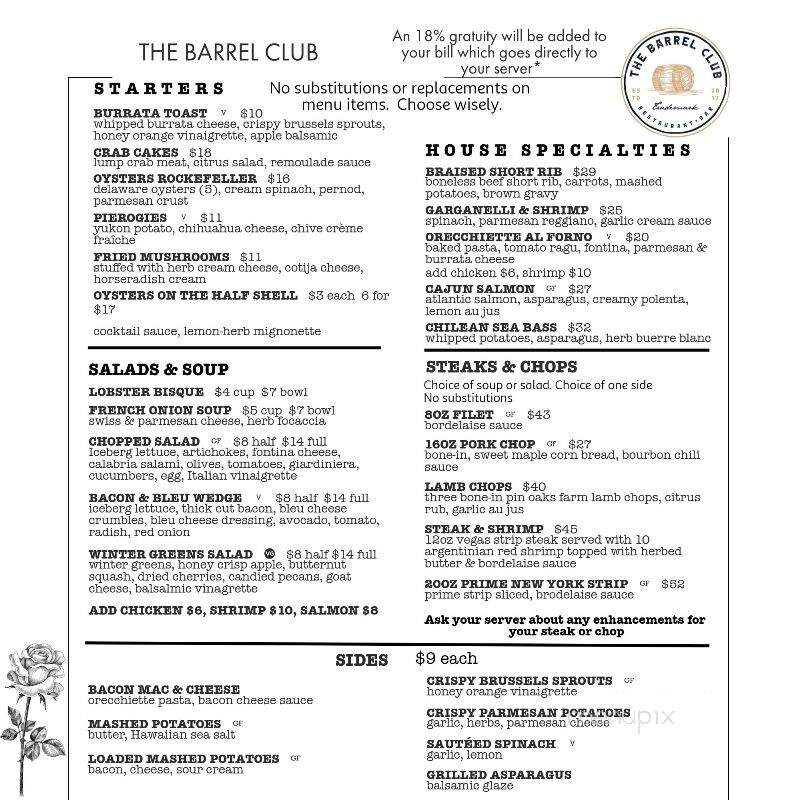 The Barrel Club - Oak Lawn, IL menu_pic