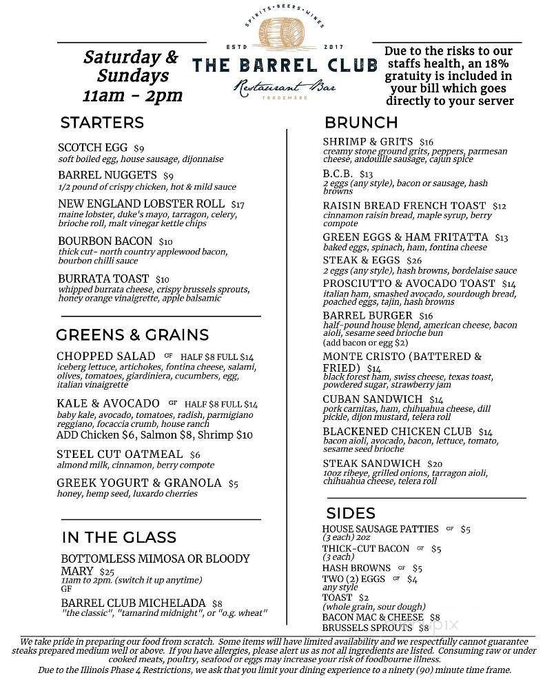 The Barrel Club - Oak Lawn, IL menu_pic
