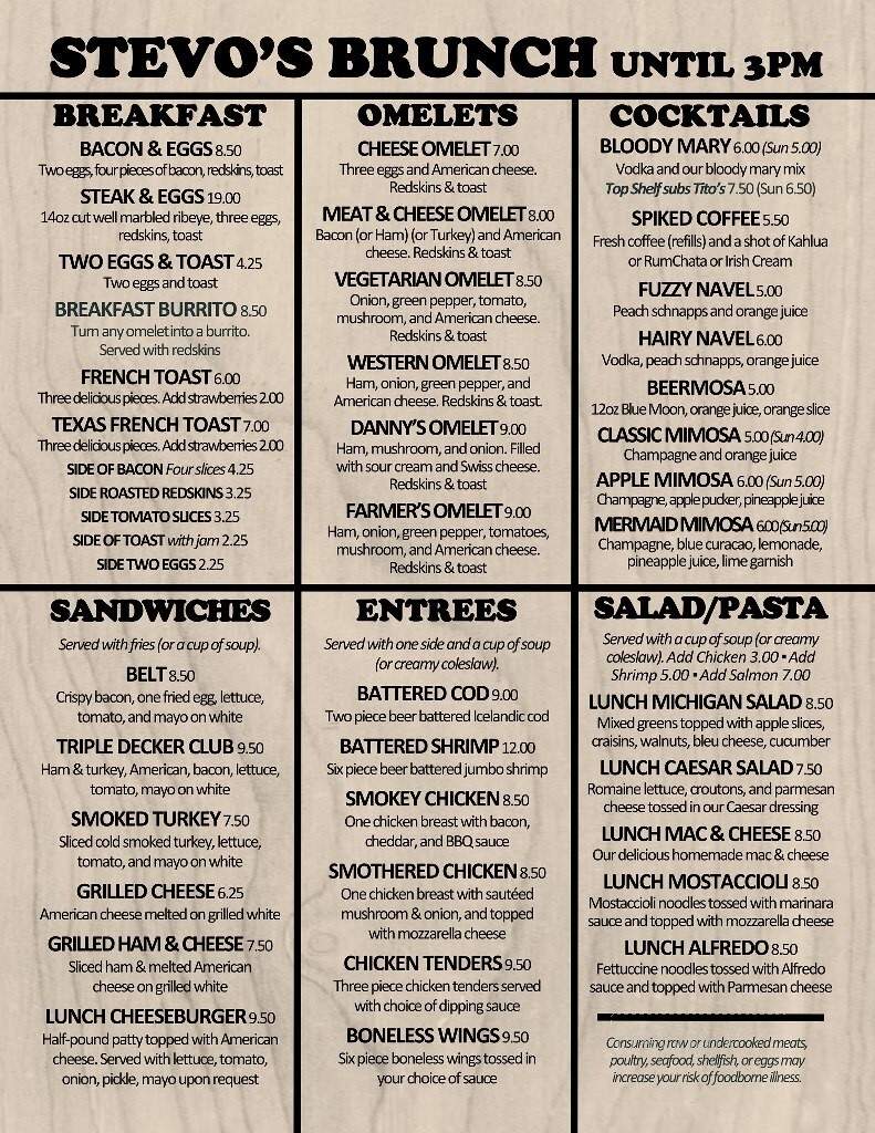 Stevo's Bar & Grill Banquet Facility - Imlay City, MI menu_pic