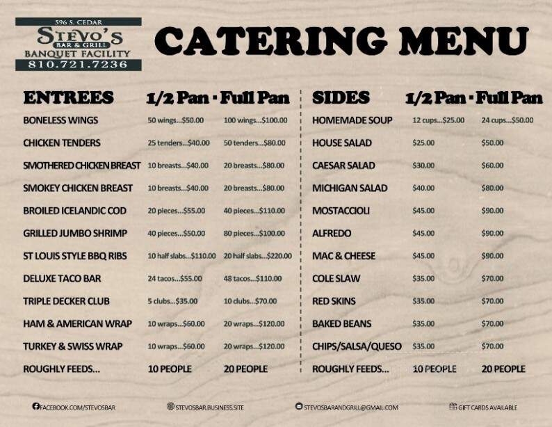 Stevo's Bar & Grill Banquet Facility - Imlay City, MI menu_pic