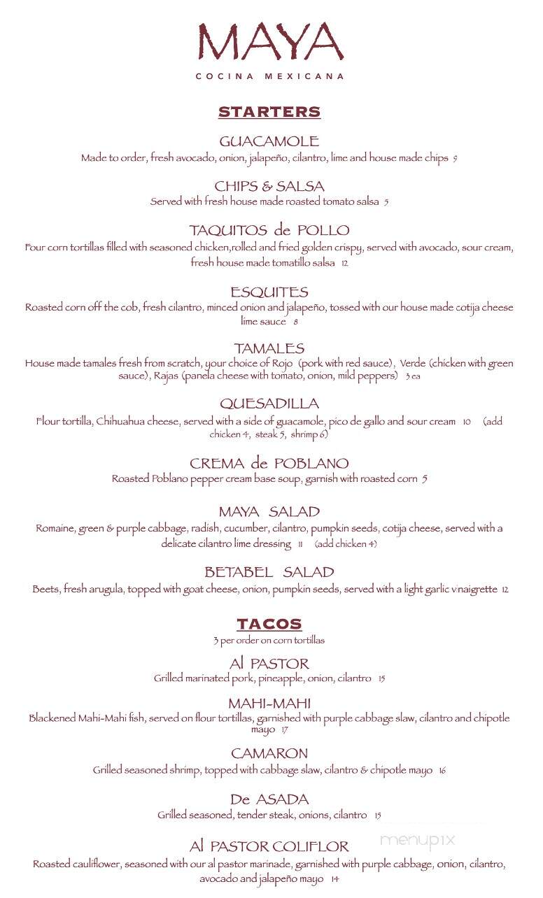 Maya Cocina Mexicana - Livonia, MI menu_pic