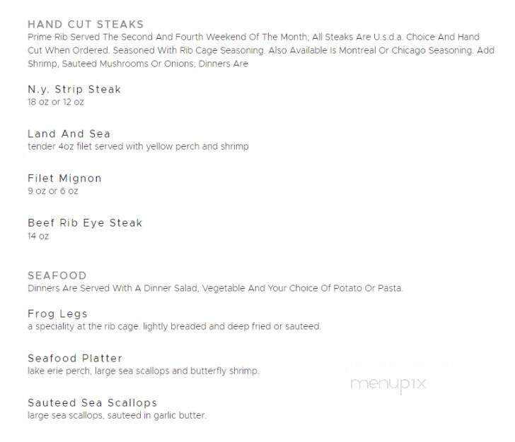 Rib Cage Restaurant & Lounge - Maumee, OH menu_pic