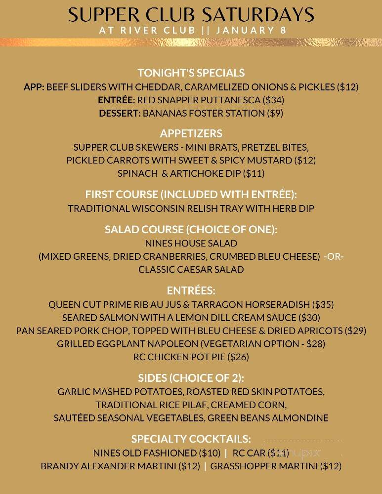 Nines at the River Club of Mequon - Mequon, WI menu_pic