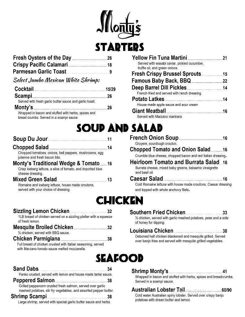 Monty's Steak House - Woodland Hills, CA menu_pic