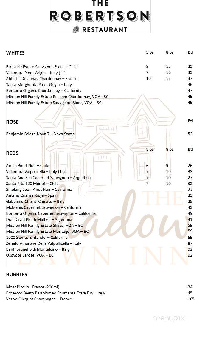 Shadow Lawn Inn - Rothesay, NB menu_pic