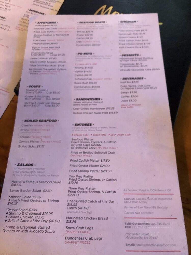 Morton's Seafood Restaurant - Madisonville, LA menu_pic