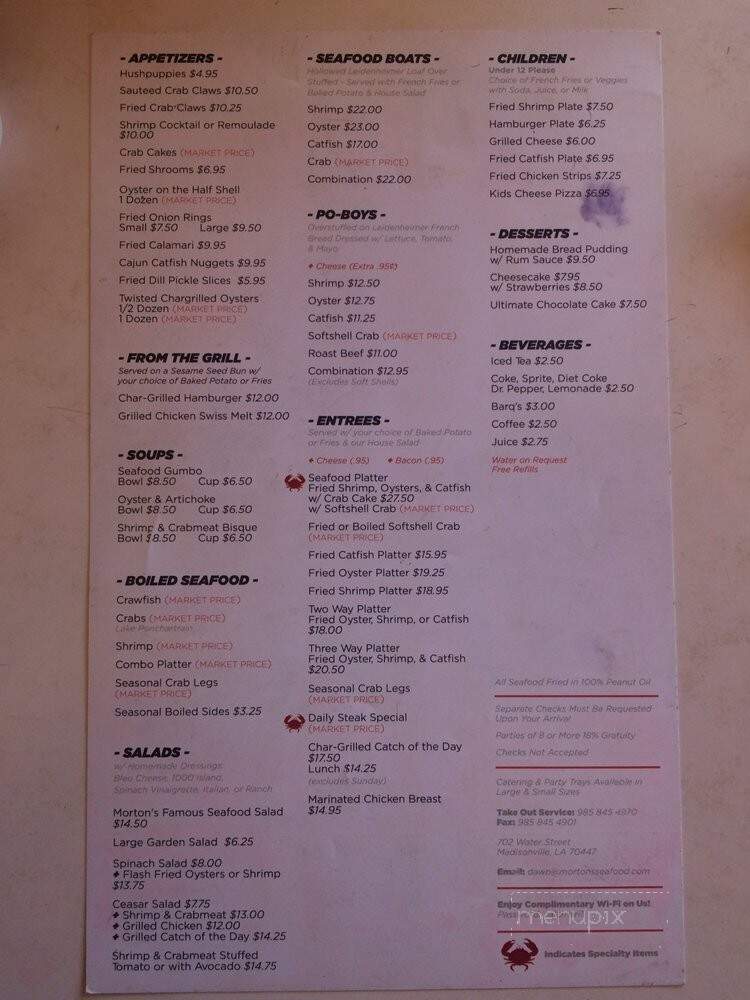 Morton's Seafood Restaurant - Madisonville, LA menu_pic