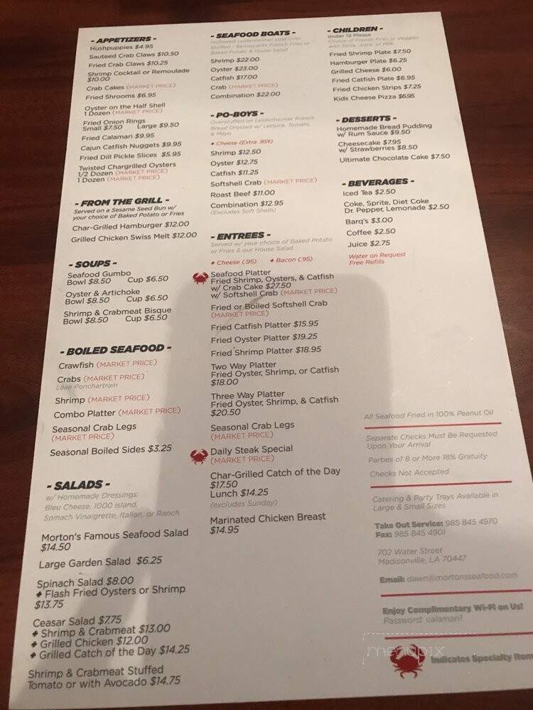 Morton's Seafood Restaurant - Madisonville, LA menu_pic