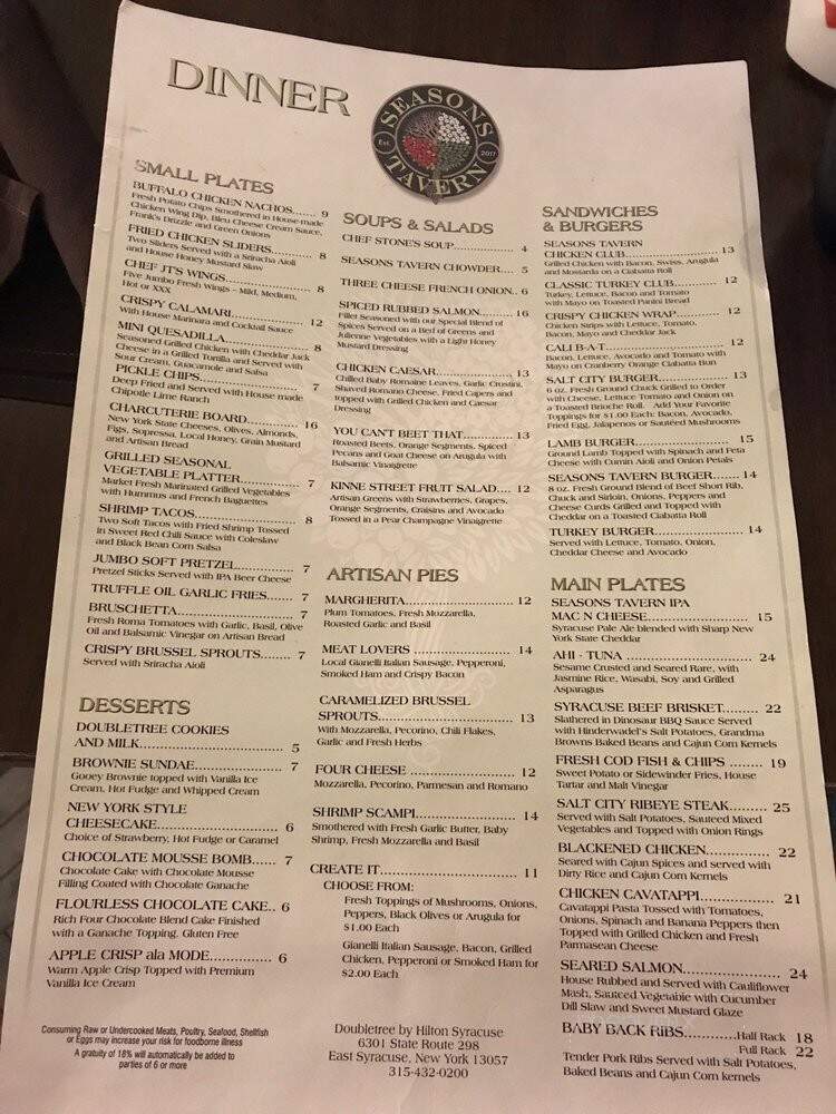Seasons Tavern at DoubleTree by Hilton Syracuse Hotel - East Syracuse, NY menu_pic