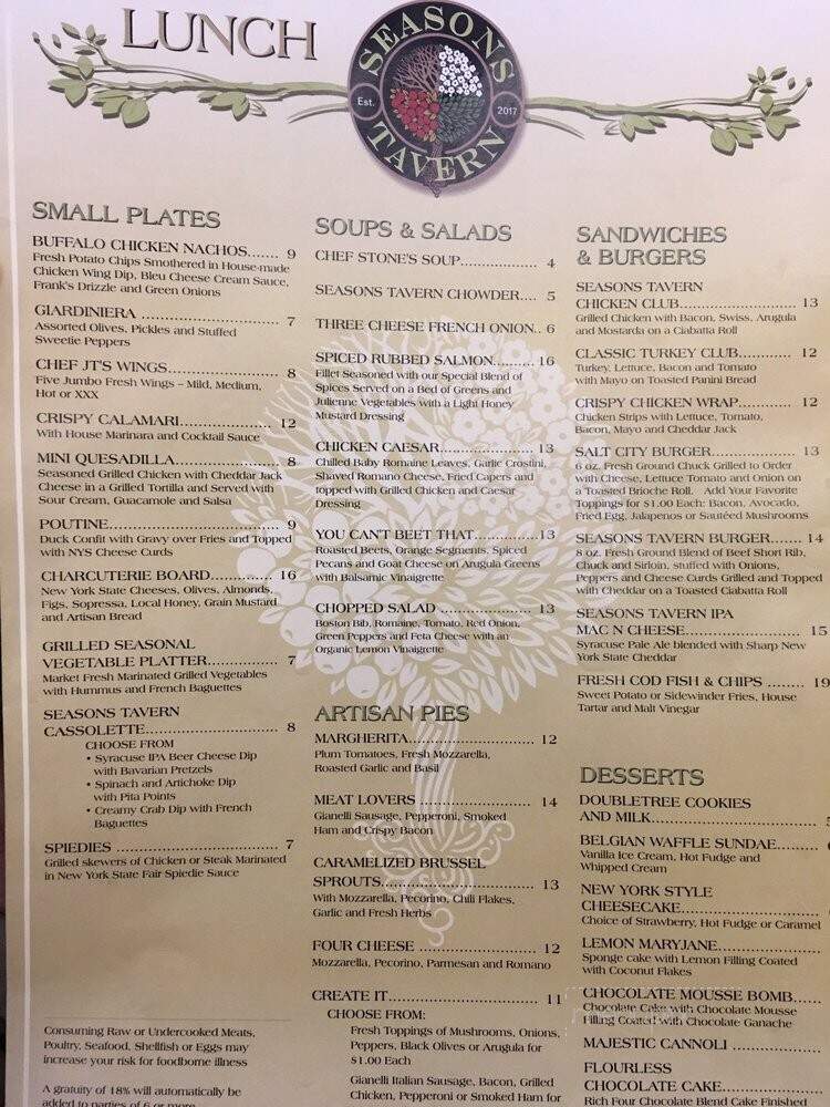 Seasons Tavern at DoubleTree by Hilton Syracuse Hotel - East Syracuse, NY menu_pic