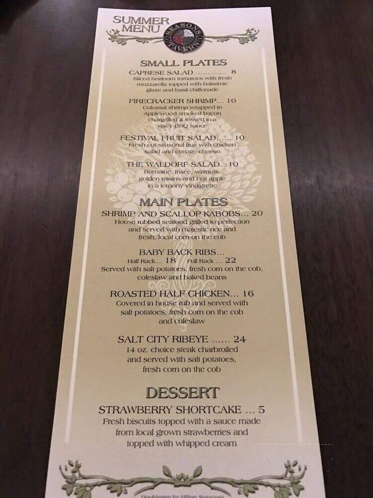 Seasons Tavern at DoubleTree by Hilton Syracuse Hotel - East Syracuse, NY menu_pic