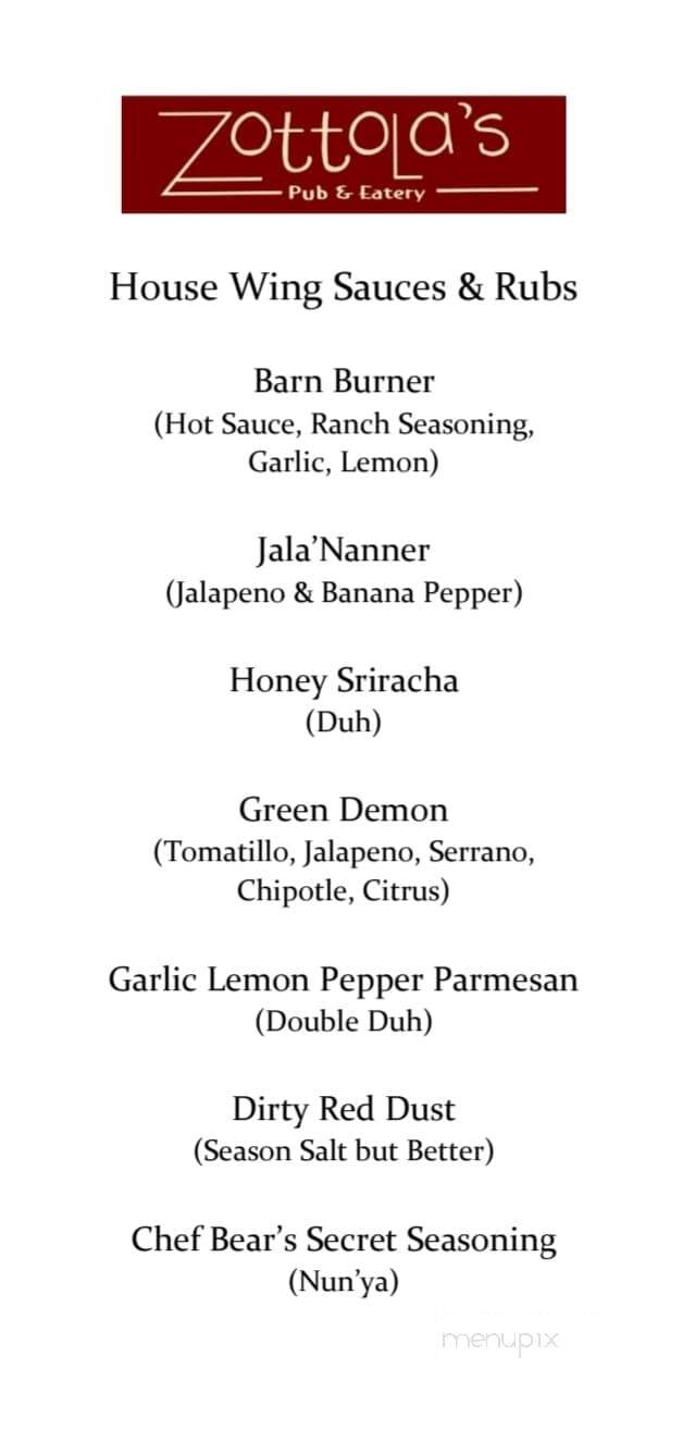 Zottola's - Tarentum, PA menu_pic