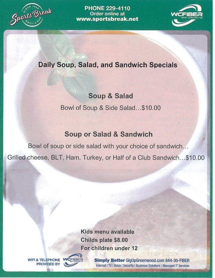 Sports Break - Greenwood, SC menu_pic