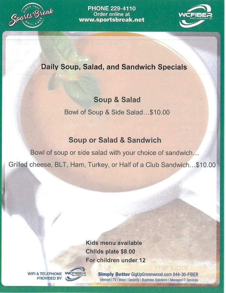 Sports Break - Greenwood, SC menu_pic