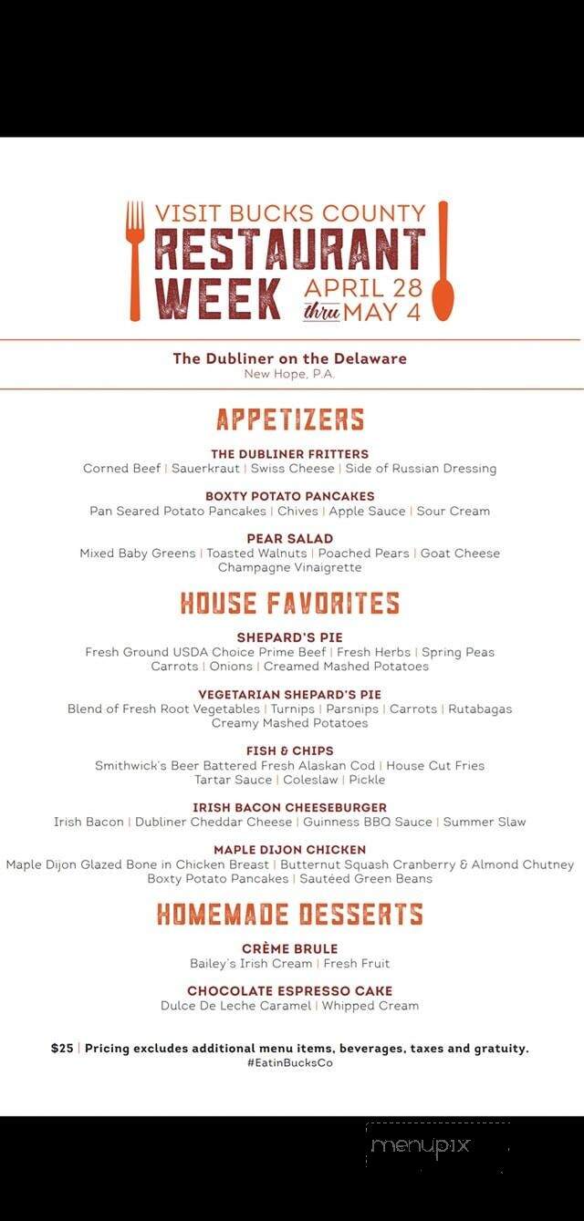 The Dubliner on the Delaware - New Hope, PA menu_pic