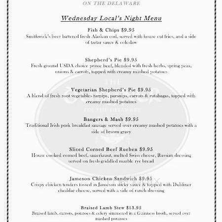 The Dubliner on the Delaware - New Hope, PA menu_pic