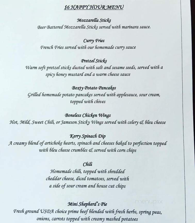The Dubliner on the Delaware - New Hope, PA menu_pic