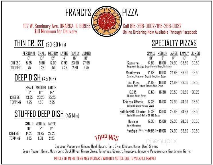 Franci's Pizza - Onarga, IL menu_pic