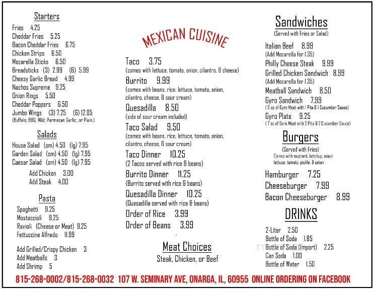 Franci's Pizza - Onarga, IL menu_pic