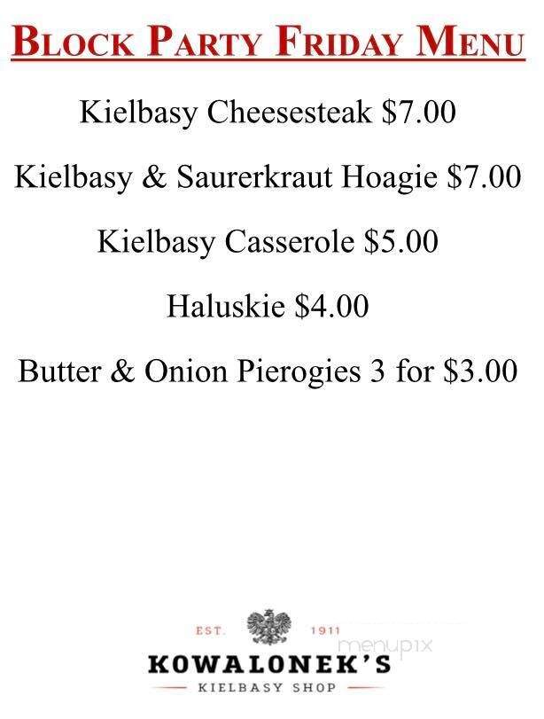 Kowlonek's Kielbasy Shop - Shenandoah, PA menu_pic