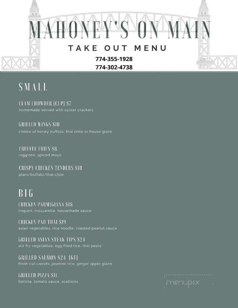 Mahoney's on Main - Bourne, MA menu_pic