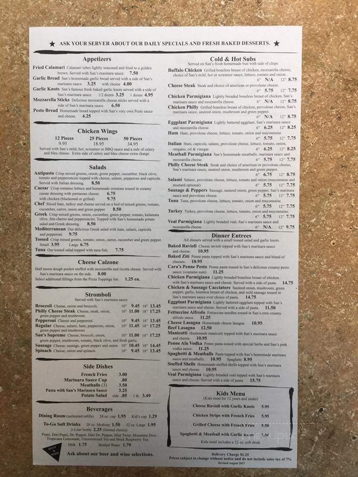 Sans Pizzeria - Ocala, FL menu_pic