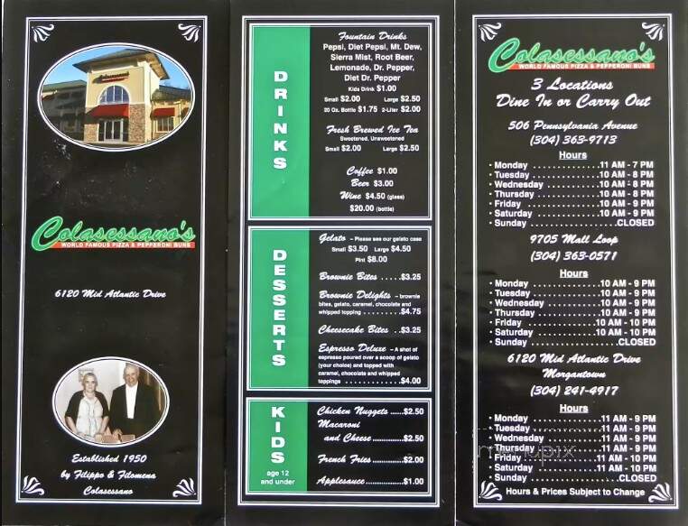 Colasessano's Pizza and Pepperoni Rolls - Fairmont, WV menu_pic