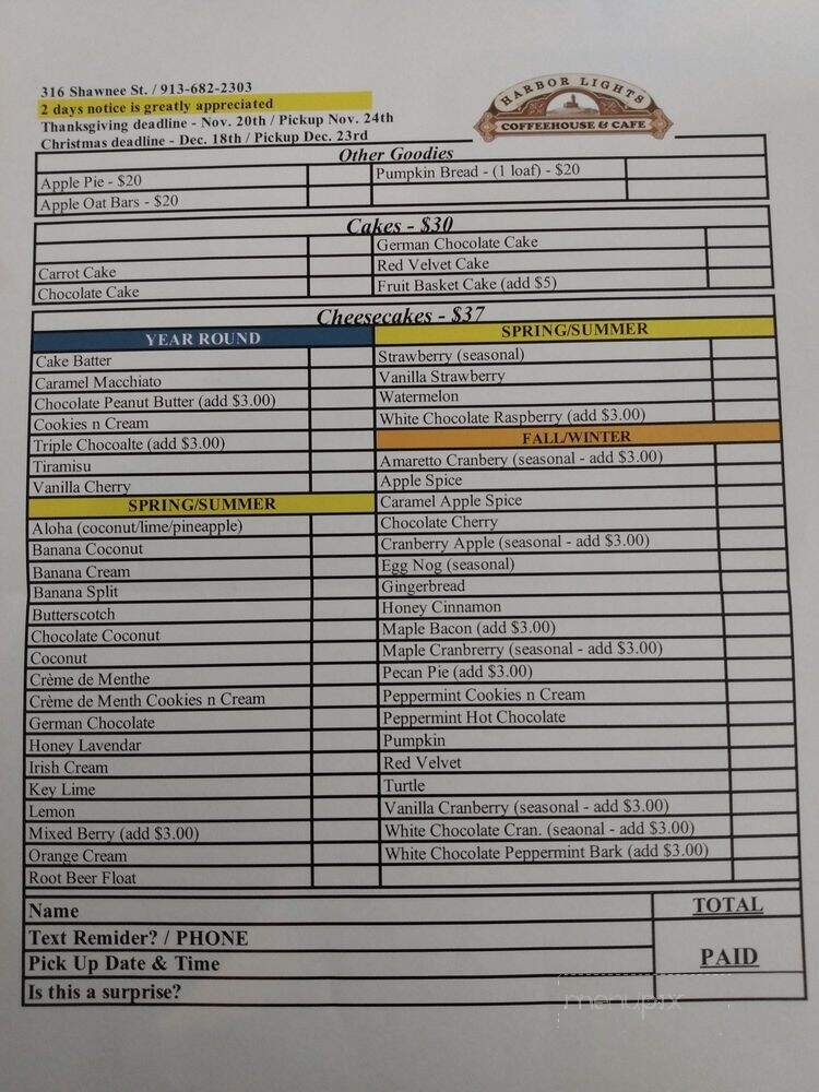 Harbor Lights Coffeehouse - Leavenworth, KS menu_pic
