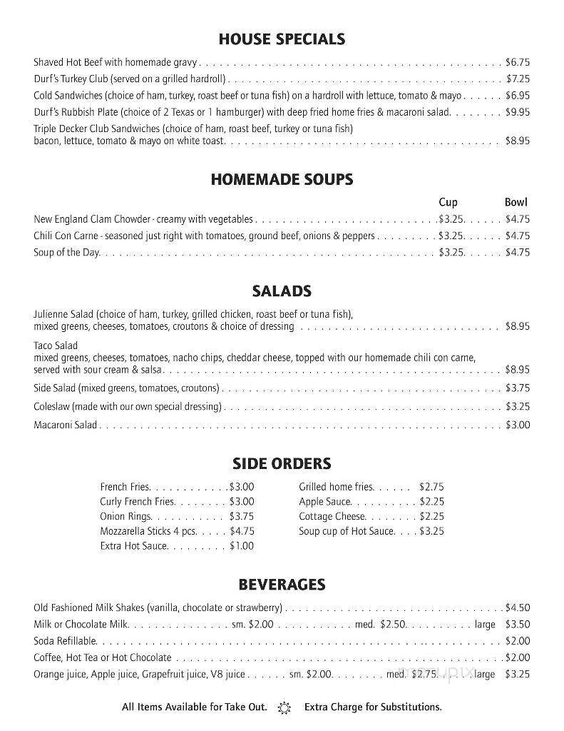 Durf's Family Restaurant - Fairport, NY menu_pic