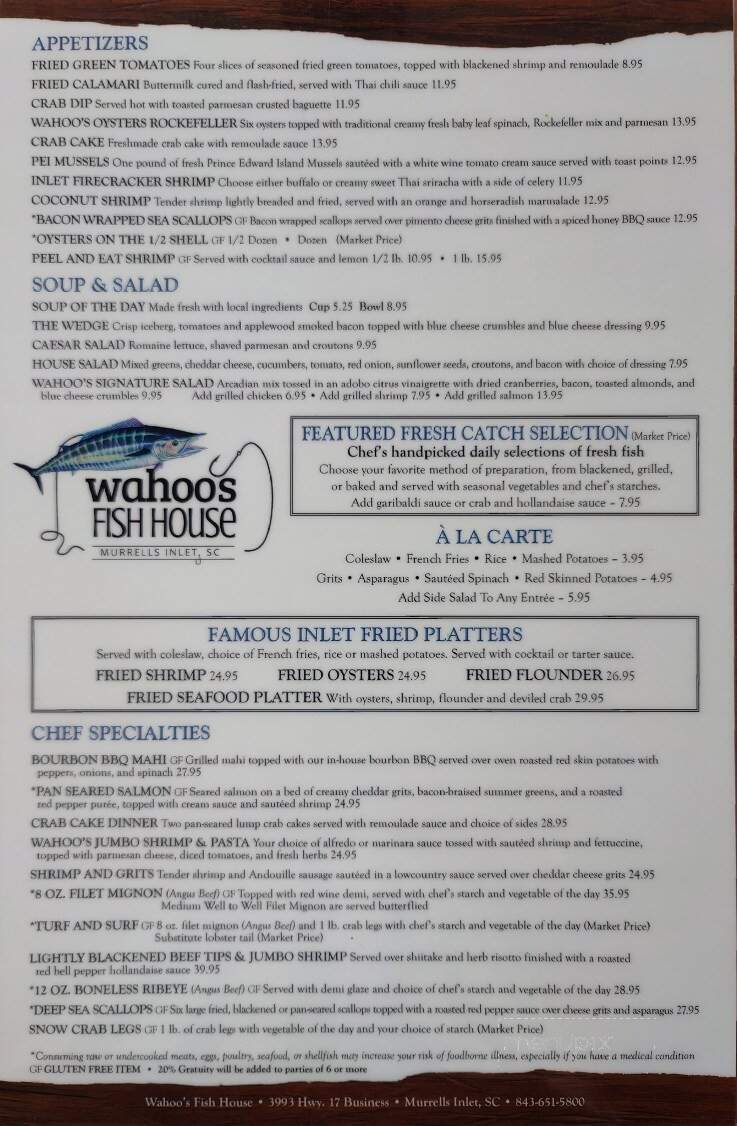 Wahoo's Raw Bar & Marina - Murrells Inlet, SC menu_pic