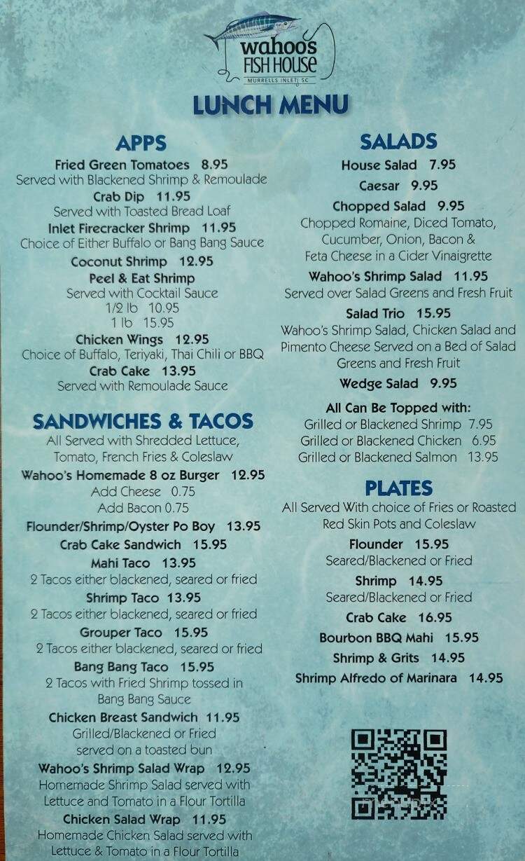 Wahoo's Raw Bar & Marina - Murrells Inlet, SC menu_pic