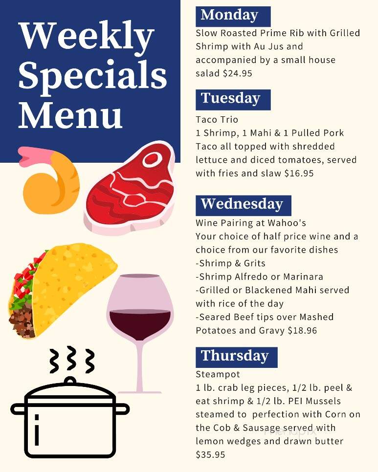 Wahoo's Raw Bar & Marina - Murrells Inlet, SC menu_pic